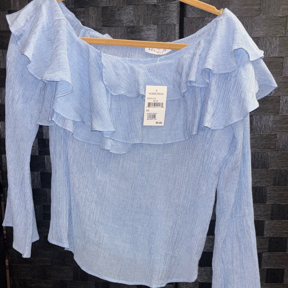 Socialite Sky Blue Ruffle Blouse